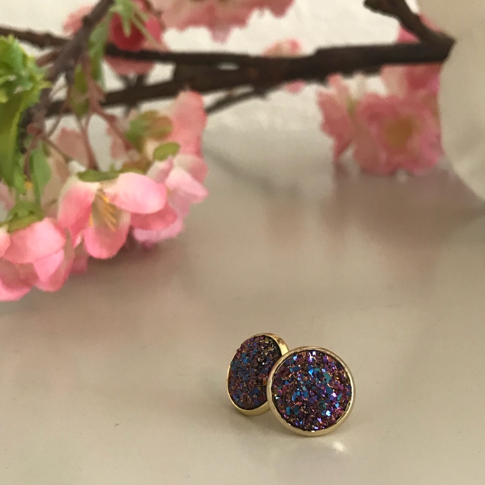 3 For $13 Blue/Purple Stainless Druzy Earrings
